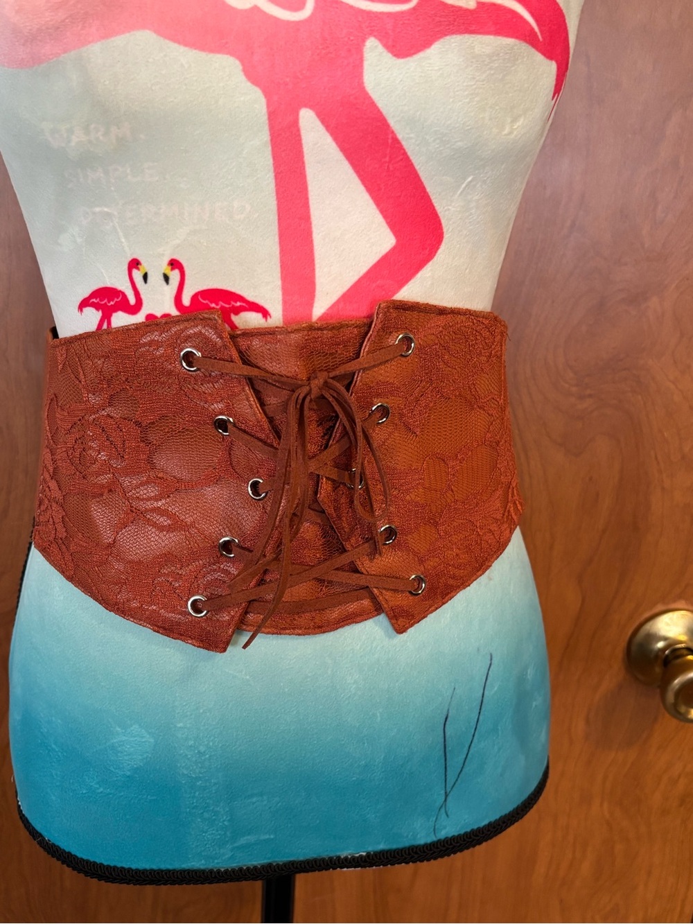 Lace-Up Wide Waist Cincher Belt - Brown